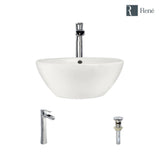 Rene 16" Round Porcelain Bathroom Sink, Biscuit, with Faucet, R2-5031-B-R9-7007-C