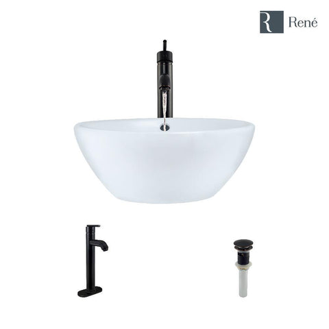 Rene 16" Round Porcelain Bathroom Sink, White, with Faucet, R2-5031-W-R9-7001-ABR
