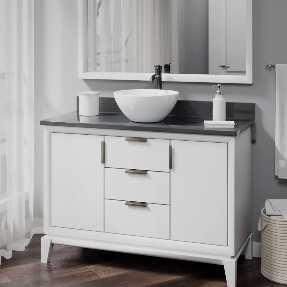 Rene 16" Round Porcelain Bathroom Sink, White, with Faucet, R2-5031-W-R9-7001-ABR - The Sink Boutique