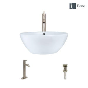 Alternate Image for Rene 16" Round Porcelain Bathroom Sink, White, with Faucet, R2-5031-W-R9-7001-BN