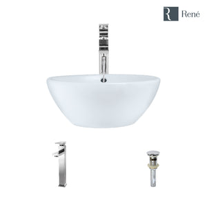 Alternate Image for Rene 16" Round Porcelain Bathroom Sink, White, with Faucet, R2-5031-W-R9-7003-C
