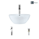 Rene 16" Round Porcelain Bathroom Sink, White, with Faucet, R2-5031-W-R9-7003-C