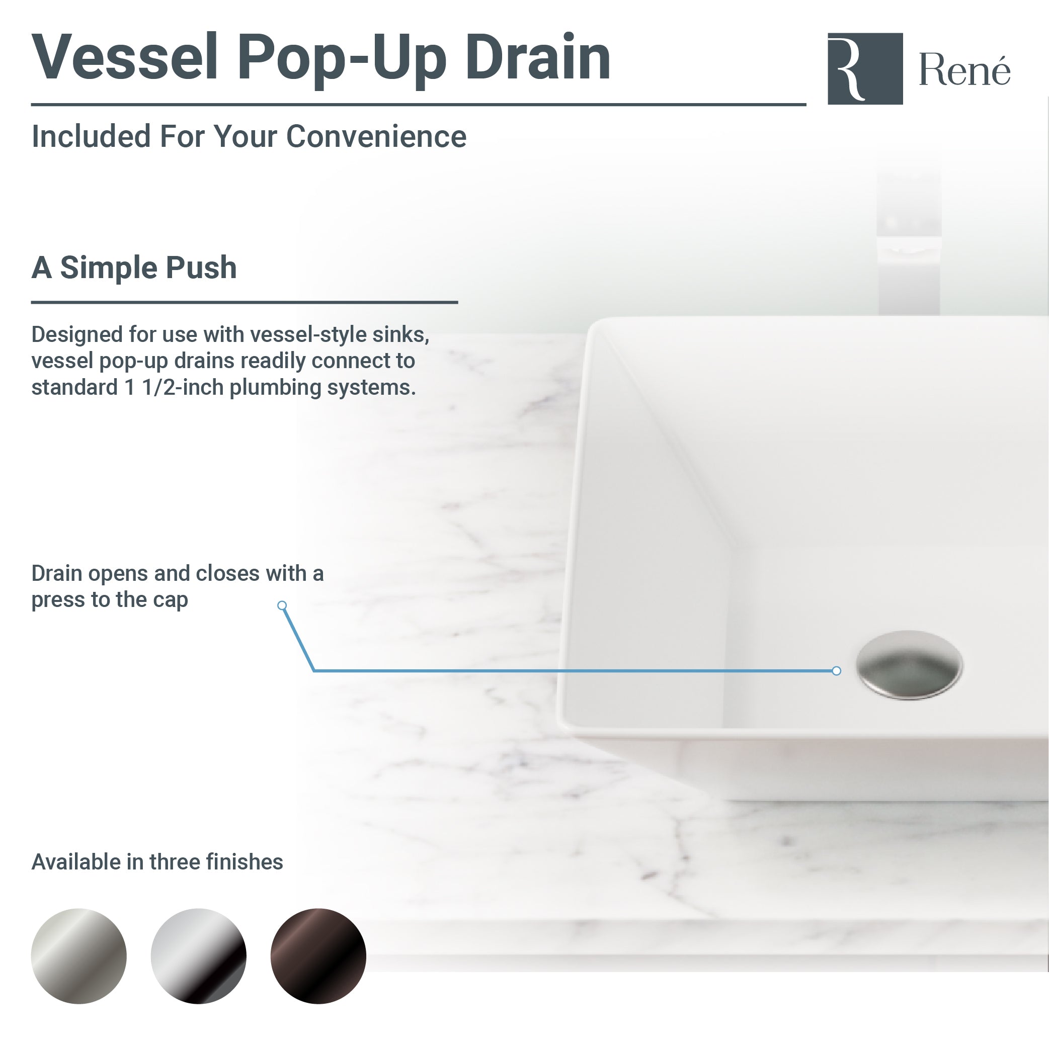 Rene Undermount Porcelain Bathroom Sink in White with Pop-Up Drain in Chrome