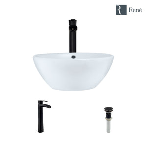 Alternate Image for Rene 16" Round Porcelain Bathroom Sink, White, with Faucet, R2-5031-W-R9-7007-ABR