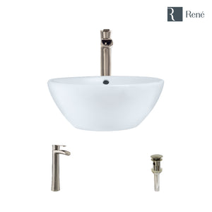 Alternate Image for Rene 16" Round Porcelain Bathroom Sink, White, with Faucet, R2-5031-W-R9-7007-BN