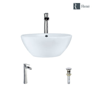 Alternate Image for Rene 16" Round Porcelain Bathroom Sink, White, with Faucet, R2-5031-W-R9-7007-C