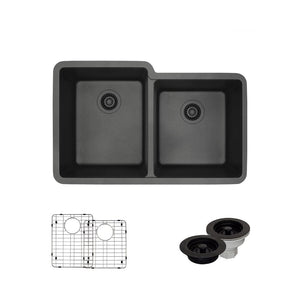 Alternate Image for Rene 33" Composite Granite Kitchen Sink, 55/45 Double Bowl, Carbon, R3-1001-CAR-ST-CGF
