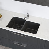 Rene 33" Composite Granite Kitchen Sink, 55/45 Double Bowl, Carbon, R3-1001-CAR-ST-CGS - The Sink Boutique