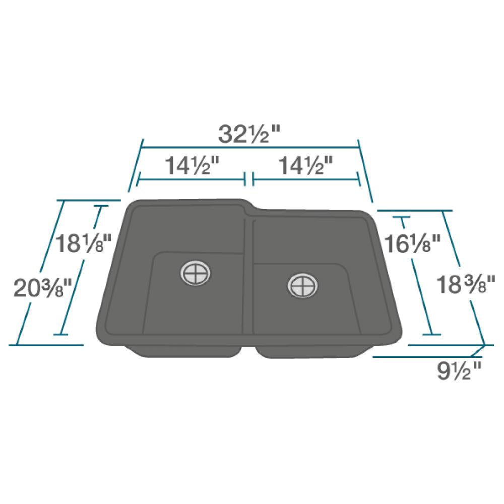 Rene 33" Composite Granite Kitchen Sink, 55/45 Double Bowl, Carbon, R3-1001-CAR-ST-CGS - The Sink Boutique