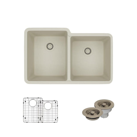 Rene 33" Composite Granite Kitchen Sink, 55/45 Double Bowl, Concrete, R3-1001-CON-ST-CGF
