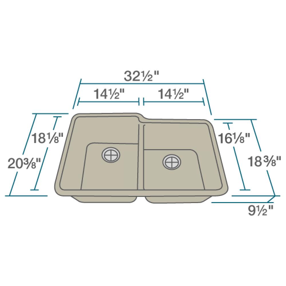 Rene 33" Composite Granite Kitchen Sink, 55/45 Double Bowl, Concrete, R3-1001-CON-ST-CGF - The Sink Boutique