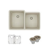 Rene 33" Composite Granite Kitchen Sink, 55/45 Double Bowl, Concrete, R3-1001-CON-ST-CGS