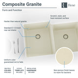 Rene 33" Composite Granite Kitchen Sink, 55/45 Double Bowl, Ecru, R3-1001-ECR-ST-CGF - The Sink Boutique