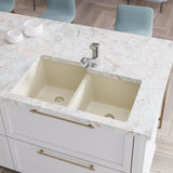 Rene 33" Composite Granite Kitchen Sink, 55/45 Double Bowl, Ecru, R3-1001-ECR-ST-CGS - The Sink Boutique