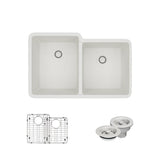 Rene 33" Composite Granite Kitchen Sink, 55/45 Double Bowl, Ivory, R3-1001-IVR-ST-CGF