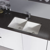 Rene 33" Composite Granite Kitchen Sink, 55/45 Double Bowl, Ivory, R3-1001-IVR-ST-CGF - The Sink Boutique