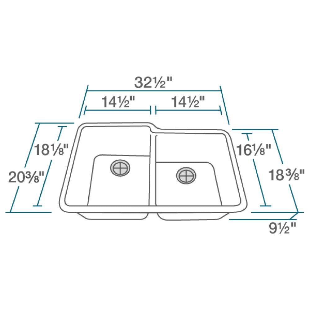 Rene 33" Composite Granite Kitchen Sink, 55/45 Double Bowl, Ivory, R3-1001-IVR-ST-CGF - The Sink Boutique