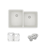 Rene 33" Composite Granite Kitchen Sink, 55/45 Double Bowl, Ivory, R3-1001-IVR-ST-CGS