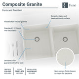 Rene 33" Composite Granite Kitchen Sink, 55/45 Double Bowl, Ivory, R3-1001-IVR-ST-CGS - The Sink Boutique