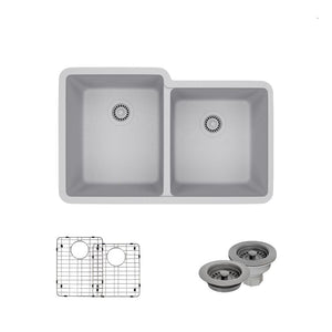 Alternate Image for Rene 33" Composite Granite Kitchen Sink, 55/45 Double Bowl, Pewter, R3-1001-PWT-ST-CGF