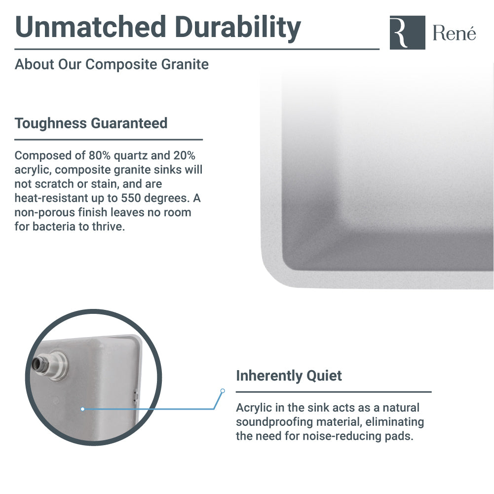 Rene 33" Composite Granite Kitchen Sink, 55/45 Double Bowl, Pewter, R3-1001-PWT-ST-CGS - The Sink Boutique