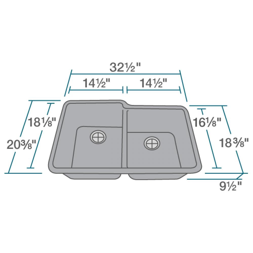 Rene 33" Composite Granite Kitchen Sink, 55/45 Double Bowl, Pewter, R3-1001-PWT-ST-CGS - The Sink Boutique