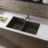 Rene 33" Composite Granite Kitchen Sink, 55/45 Double Bowl, Umber, R3-1001-UMB-ST-CGF - The Sink Boutique