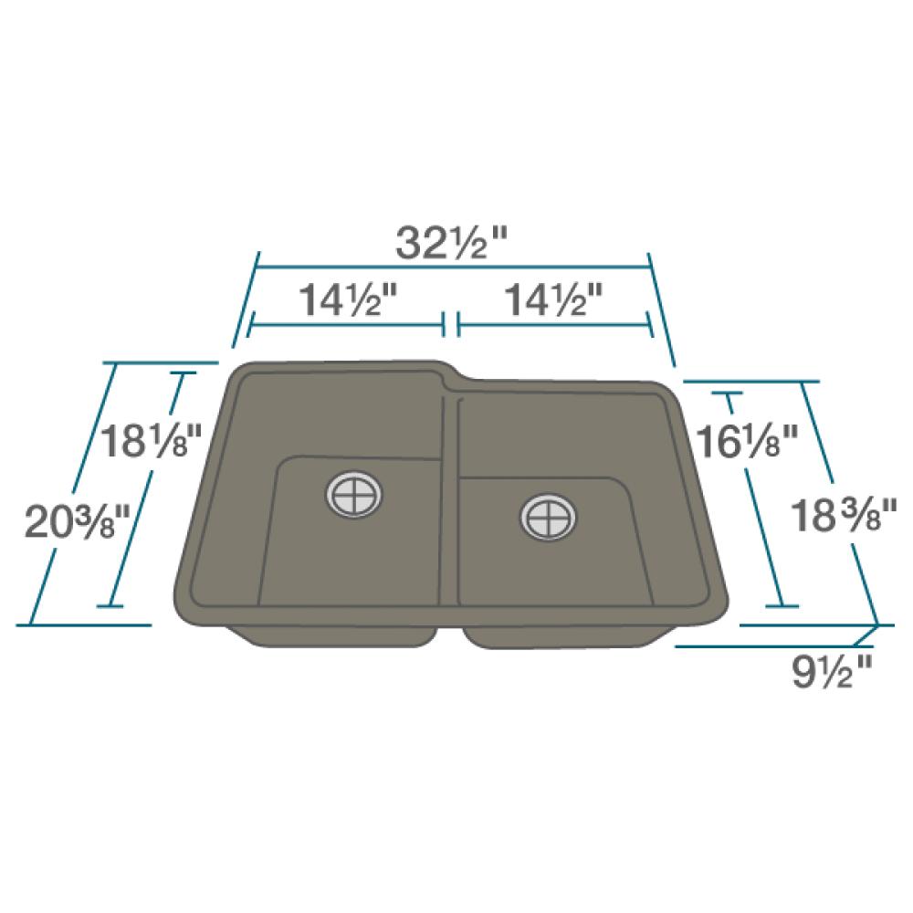 Rene 33" Composite Granite Kitchen Sink, 55/45 Double Bowl, Umber, R3-1001-UMB-ST-CGS - The Sink Boutique