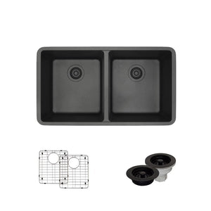Alternate Image for Rene 33" Composite Granite Kitchen Sink, 50/50 Double Bowl, Carbon, R3-1002-CAR-ST-CGF