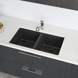 Rene 33" Composite Granite Kitchen Sink, 50/50 Double Bowl, Carbon, R3-1002-CAR-ST-CGF - The Sink Boutique