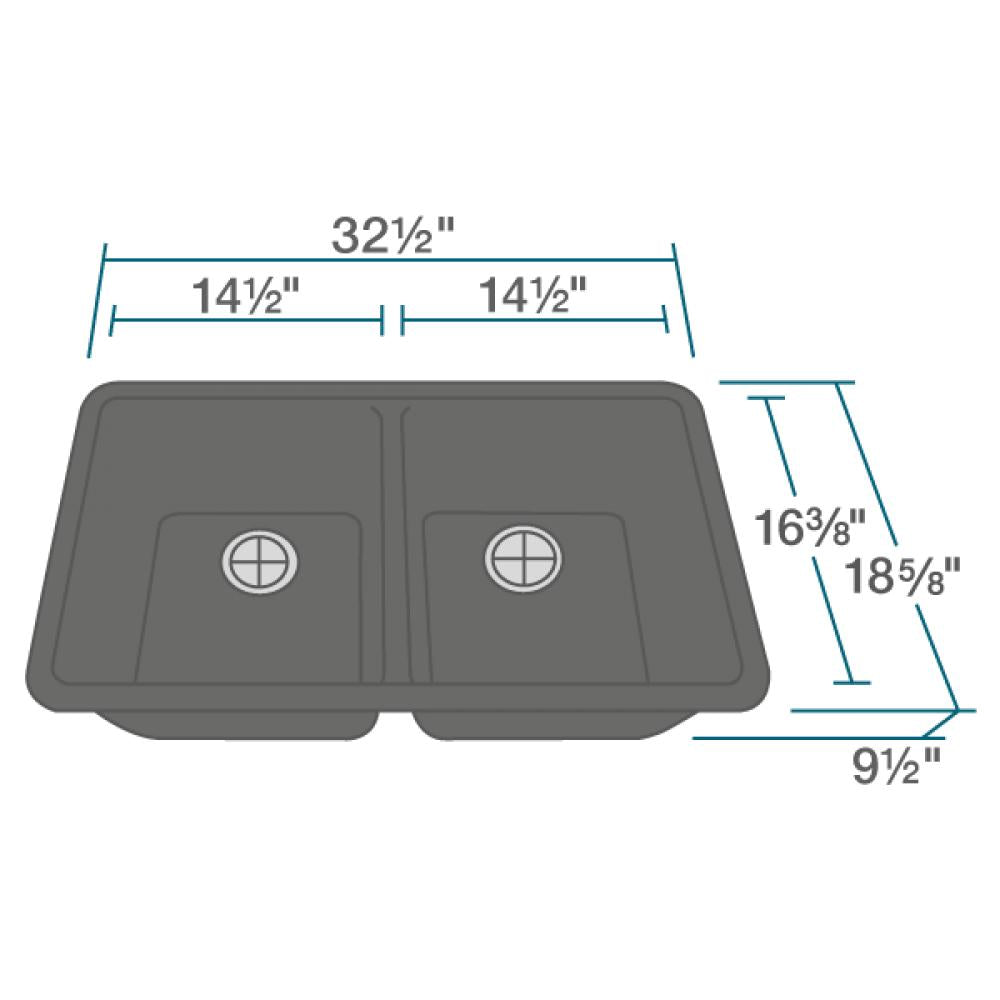 Rene 33" Composite Granite Kitchen Sink, 50/50 Double Bowl, Carbon, R3-1002-CAR-ST-CGF - The Sink Boutique