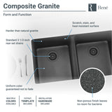Rene 33" Composite Granite Kitchen Sink, 50/50 Double Bowl, Carbon, R3-1002-CAR-ST-CGS - The Sink Boutique