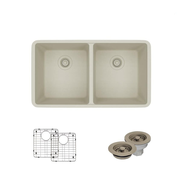 Rene 33" Composite Granite Kitchen Sink, 50/50 Double Bowl, Concrete, R3-1002-CON-ST-CGF