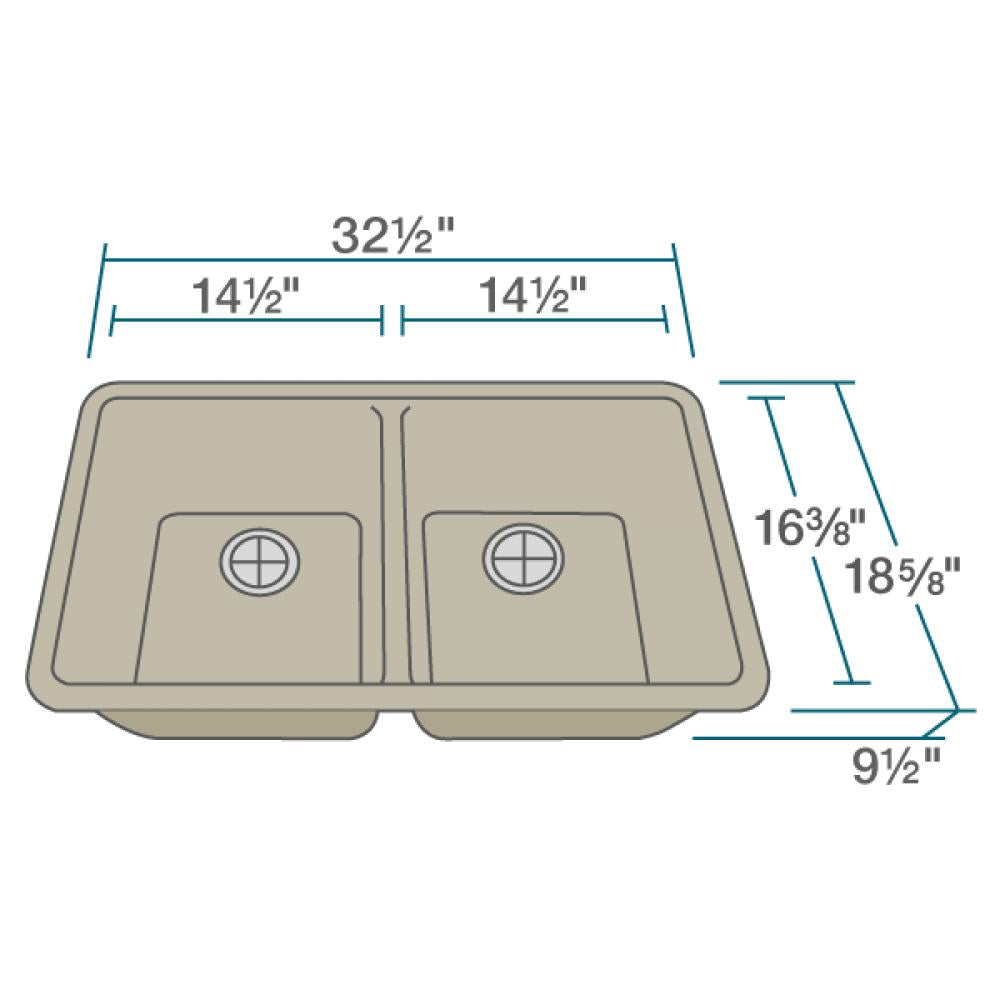 Rene 33" Composite Granite Kitchen Sink, 50/50 Double Bowl, Concrete, R3-1002-CON-ST-CGF - The Sink Boutique