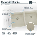 Rene 33" Composite Granite Kitchen Sink, 50/50 Double Bowl, Concrete, R3-1002-CON-ST-CGS - The Sink Boutique