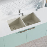 Rene 33" Composite Granite Kitchen Sink, 50/50 Double Bowl, Concrete, R3-1002-CON-ST-CGS - The Sink Boutique