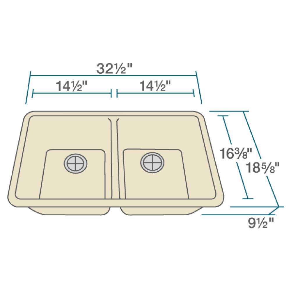 Rene 33" Composite Granite Kitchen Sink, 50/50 Double Bowl, Ecru, R3-1002-ECR-ST-CGF - The Sink Boutique