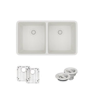Alternate Image for Rene 33" Composite Granite Kitchen Sink, 50/50 Double Bowl, Ivory, R3-1002-IVR-ST-CGF