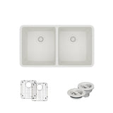 Rene 33" Composite Granite Kitchen Sink, 50/50 Double Bowl, Ivory, R3-1002-IVR-ST-CGF