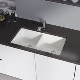 Rene 33" Composite Granite Kitchen Sink, 50/50 Double Bowl, Ivory, R3-1002-IVR-ST-CGF - The Sink Boutique