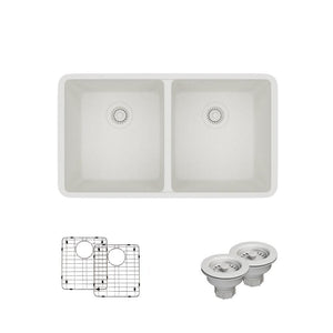 Alternate Image for Rene 33" Composite Granite Kitchen Sink, 50/50 Double Bowl, Ivory, R3-1002-IVR-ST-CGS