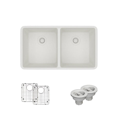 Rene 33" Composite Granite Kitchen Sink, 50/50 Double Bowl, Ivory, R3-1002-IVR-ST-CGS