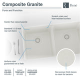 Rene 33" Composite Granite Kitchen Sink, 50/50 Double Bowl, Ivory, R3-1002-IVR-ST-CGS - The Sink Boutique