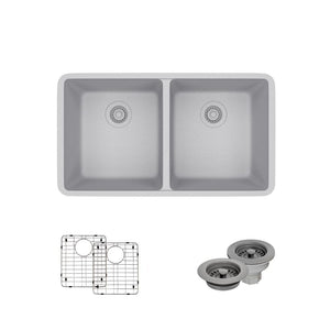 Alternate Image for Rene 33" Composite Granite Kitchen Sink, 50/50 Double Bowl, Pewter, R3-1002-PWT-ST-CGF