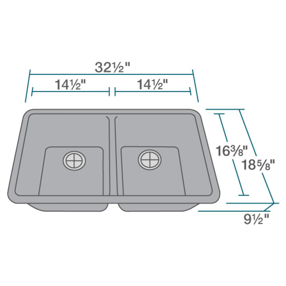 Rene 33" Composite Granite Kitchen Sink, 50/50 Double Bowl, Pewter, R3-1002-PWT-ST-CGF - The Sink Boutique
