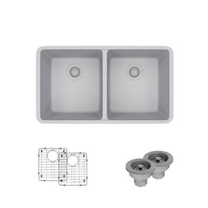 Alternate Image for Rene 33" Composite Granite Kitchen Sink, 50/50 Double Bowl, Pewter, R3-1002-PWT-ST-CGS
