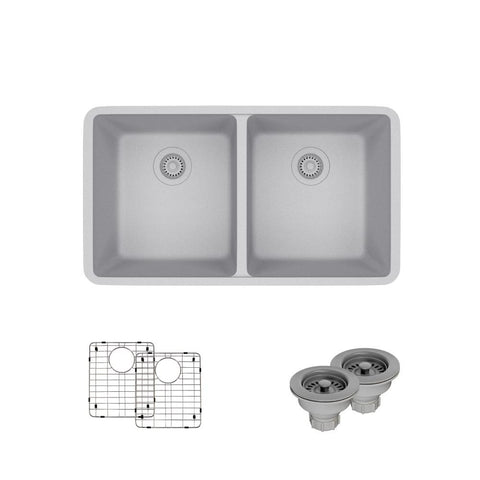Rene 33" Composite Granite Kitchen Sink, 50/50 Double Bowl, Pewter, R3-1002-PWT-ST-CGS