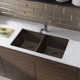 Rene 33" Composite Granite Kitchen Sink, 50/50 Double Bowl, Umber, R3-1002-UMB-ST-CGF - The Sink Boutique