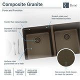 Rene 33" Composite Granite Kitchen Sink, 50/50 Double Bowl, Umber, R3-1002-UMB-ST-CGS - The Sink Boutique