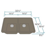 Rene 33" Composite Granite Kitchen Sink, 50/50 Double Bowl, Umber, R3-1002-UMB-ST-CGS - The Sink Boutique